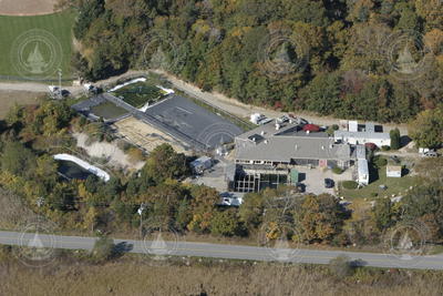 Aerial view of the Environmental Systems Laboratoy on the Quissett Campus.