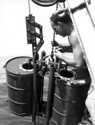 Captain Adrian Lane with water drums