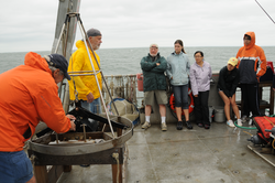 George Hampson and Hovey Clifford talk to the students about box coring.