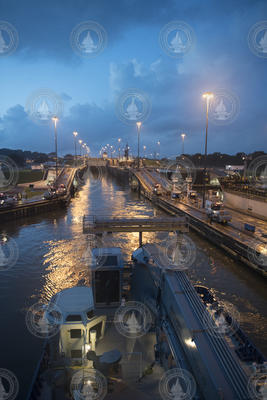 R/V Neil Armstrong passing through a Panama Canal lock.