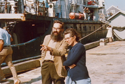 Fritz Fuglister with his wife Cecelia on the dock next to R/V Chain.