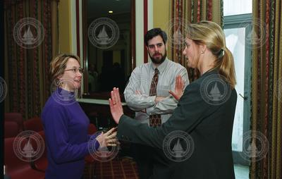 Ruth Curry (right) speaking with attendees of the briefing