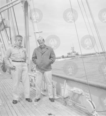 Eugene Mysona(l) on deck with unidentified man