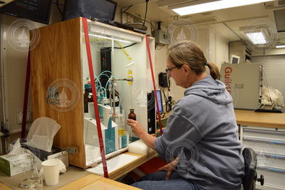 Leah Houghton working in the main lab on R/V Neil Armstrong.