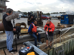 DeMarco Morgan (CBS News) interviewing Glen Gawarkiewicz on the dock.