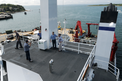NSF associates touring the upper deck on R/V Sikuliaq.