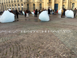 Ice Watch artistic display at COP 21 in Paris, France.
