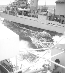 View between Atlantis II and USS Hazelwood, rough seas