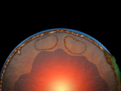 Animation of mantle convection in the earth's mantle.