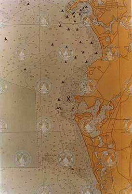 Nautical chart indicating W. Falmouth oil spill event locations.