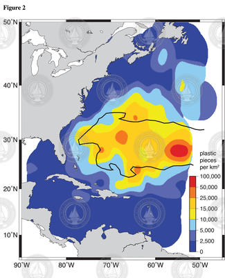 Map showing where high amounts of plastic were found.