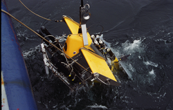 SeaSoar with VPR (video plankton recorder) going into the water.