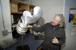 Artist Cornelia Kavanagh and one of her pteropod sculptures.