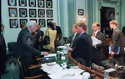 Senator Frank Lautenberg greeting Bill Curry