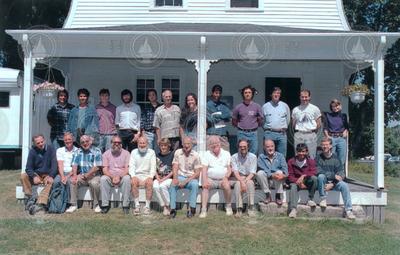 1994 Geophysical Fluid Dynamics program group photo on porch of Walsh Cottage.