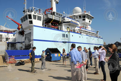 R/V Sikuliaq captain and first mate welcome the NSF tour group.