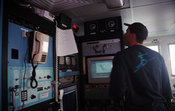 Steve Faluotico monitoring Alvin dive communications station.
