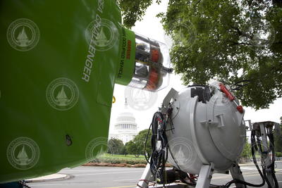 U.S. Capital building behind DEEPSEA CHALLENGER and its simulator.