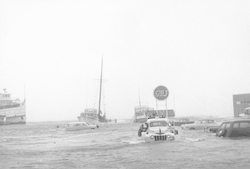 Hurricane Carol, view of WHOI Dyer's dock.