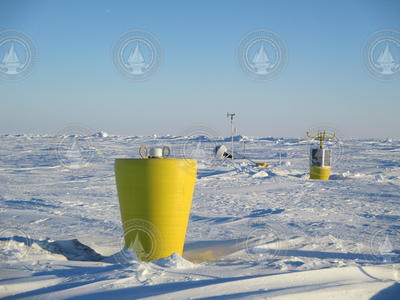 Ice-tethered profiler (ITP) buoy in place on the ice surface.