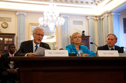 James Cameron reading his statement during the hearing.