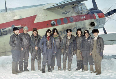 Group from expedition "North", Proshutinsky is standing 3rd from right.