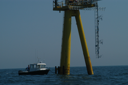 R/V Mytilus on station at the Air-Sea Interaction Tower (ASIT).