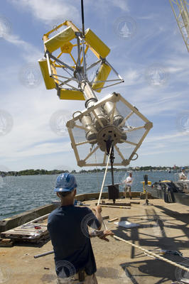 Will Ostrom and Dan Duffany testing a ASIS Buoy at WHOI dock.