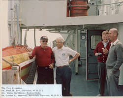 Vice President Humphrey and Dr. Paul Fye on board R/V Atlantis II.