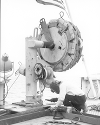 Towed echo sounder being installed on board Atlantis II