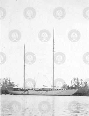 R/V Atlantis tied up at Lake Charles, Louisiana dock during World War II.