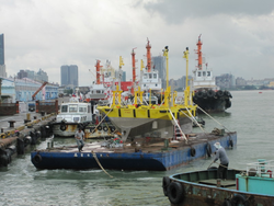 NOMAD buoys being loaded onto Roger Revelle at port of Kaohsiung, Taiwan.