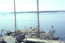 Calypso and Atlantis at dock in Woods Hole