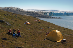 Alison Criscitiello, Maya Bhatia, and Matt Evans on the Greenland coast.
