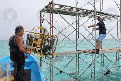 Pat Lohman and Tom DeCarlo position the RATS onto its deployment platform.