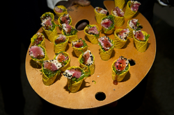 Tuna sesame sashimi appetizer at Board-Corp reception.