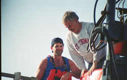 Bruce Strickrott helping co-PI Jim Cochran out of Alvin.