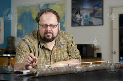 Liviu Giosan analyzing a sediment core.