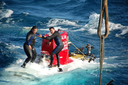 Kami Bucholz and Anton Zafereo onboard Alvin during recovery ops.
