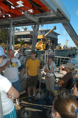 Bruce Tripp giving students preliminary orientation onboard Tioga.