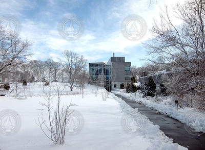 Watson Lab walkway after snow fall.