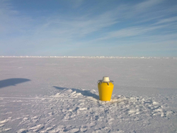 Ice buoy in place atop the Arctic ice.