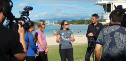 Amy Apprill and Colleen Hansel talking to media in Hawaii.