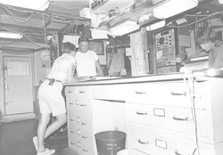 Betty Bunce (left) working in top lab aboard Chain