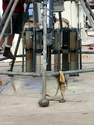 The multi-corer on the deck of the ship.