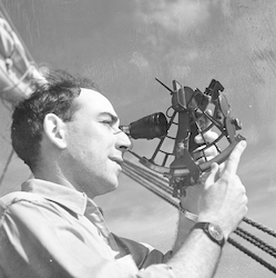 Adrian Lane with sextant.