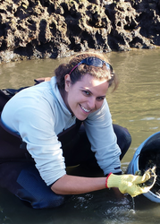 Jennie Rheuban harvesting oyster samples.