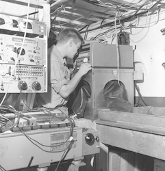 Dave Fahlquist below deck on Bear.