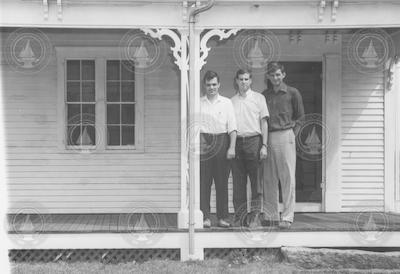 Three members of the 1966 Geophysical Fluid Dynamics Program on the porch of Walsh cottage.