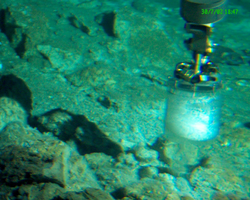 Alvin manipulator using a corer to sample during Alvin dive 3814.